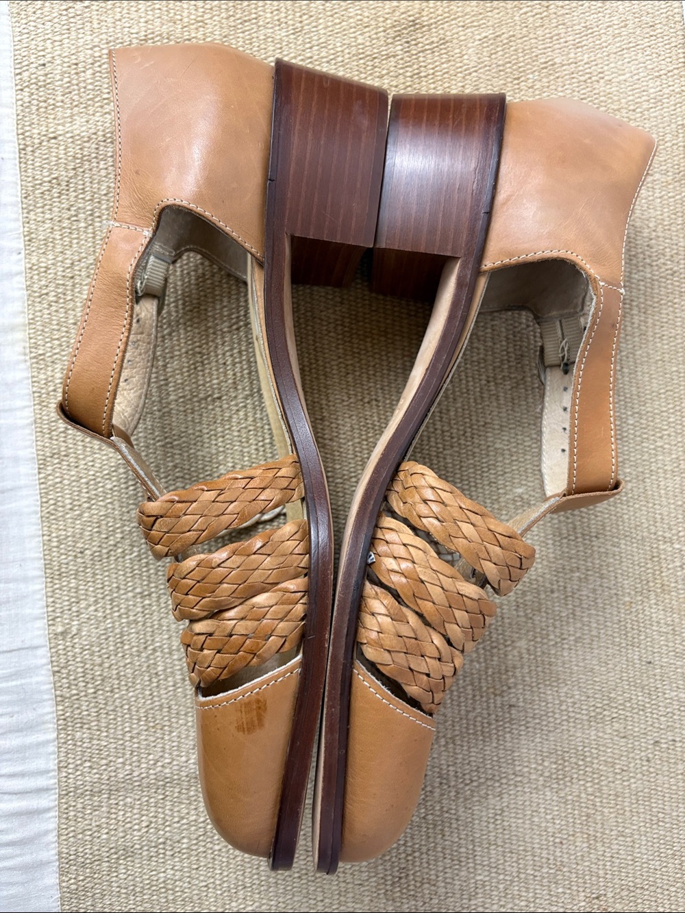 Talbots Vintage Tan Braided Leather Mary Jane Heels Size 10 - Picture 3 of 13